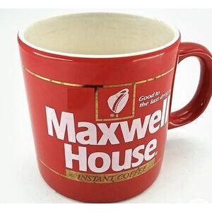 Coffee Cup Vintage Red Maxwell House  Instant Coffee- Collectors 1980s Red/Gold